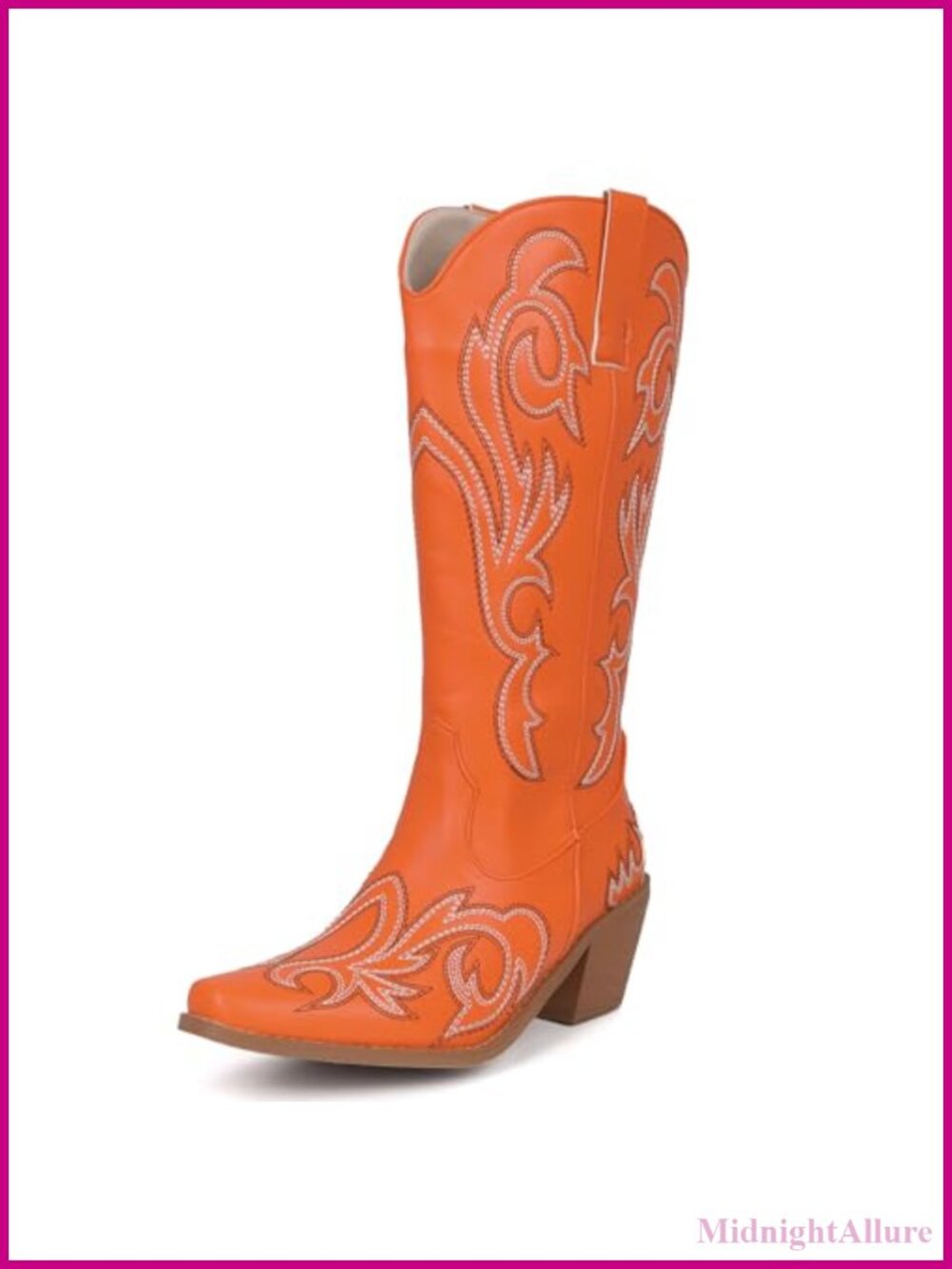 Embroidered Floral Western Cowgirl Boots Snip Toe Knee High Slip On PU Leather
